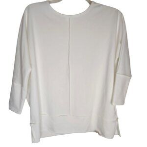 Spanx Medium Perfect Length White 3/4 Sleeve Sweatshirt Pullover Relaxed Fit